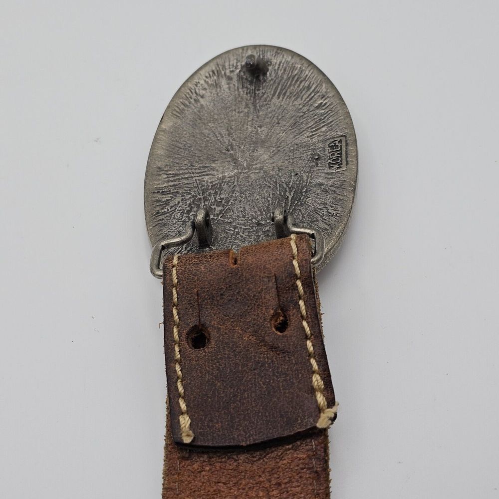 Vintage Brown‎ Leather Belt Men's Majestic Eagle with Flag Buckle Inlay Men's - Picture 5 of 7